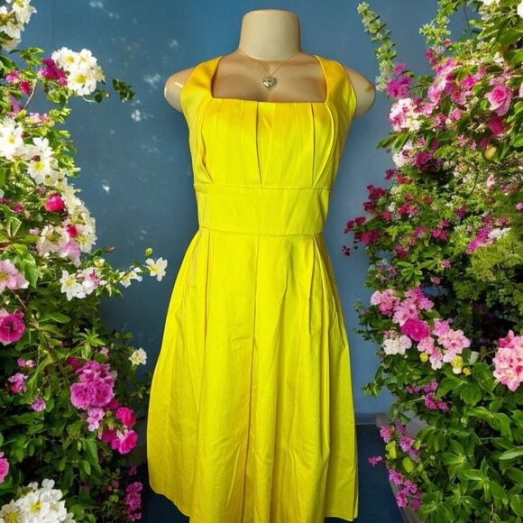 Calvin Klein Dress Size M/L Yellow Midi Fall Womens Classy - Picture 2 of 5